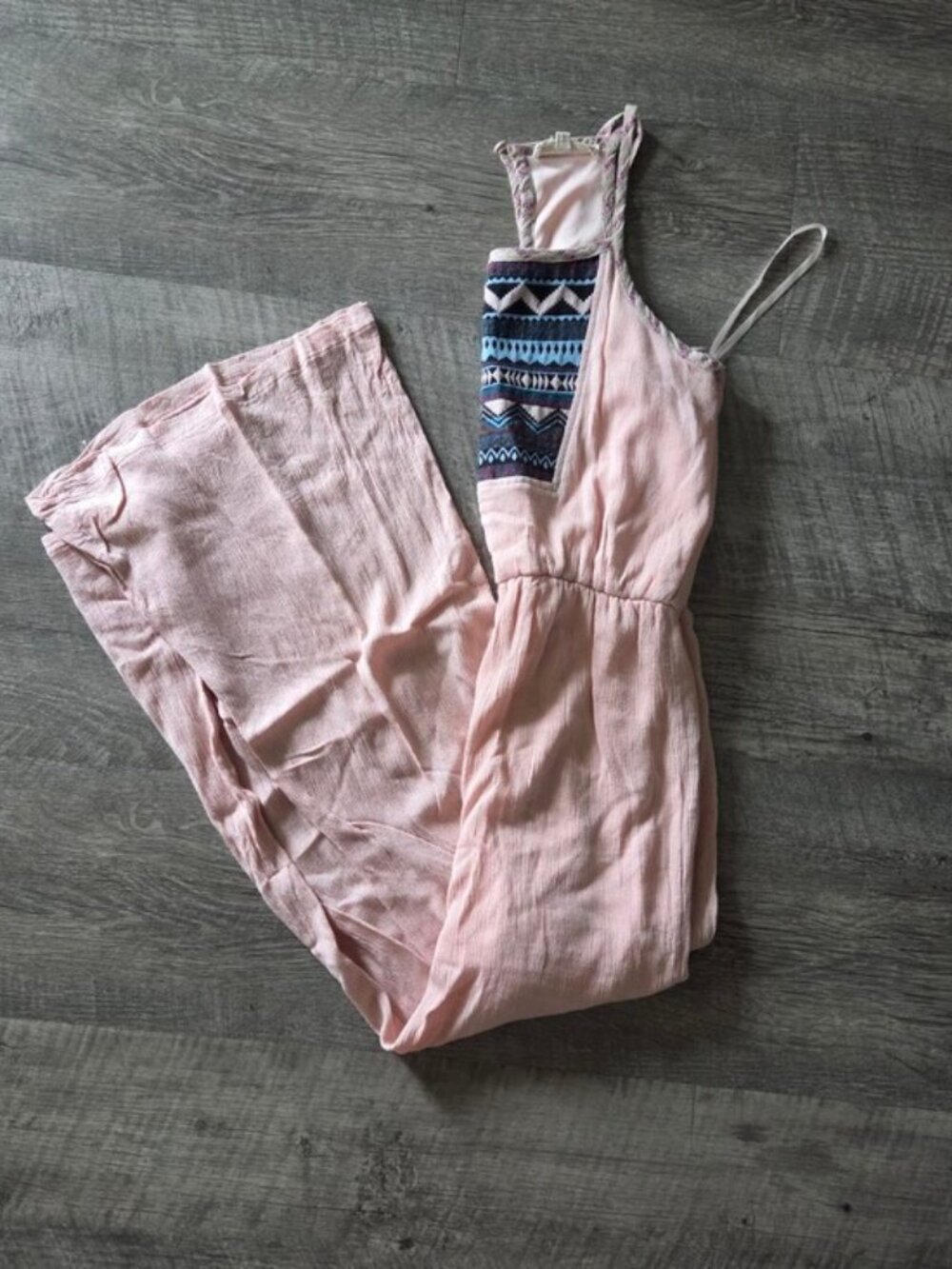 Altar'd State Light Pink Boho Wide-Leg Jumpsuit.